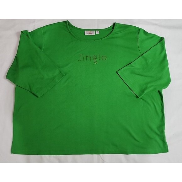 Quaker Factory Tops - HTF Quaker Factory Shirt Women 3XL Green Jingle Christmas Studded Bling Top